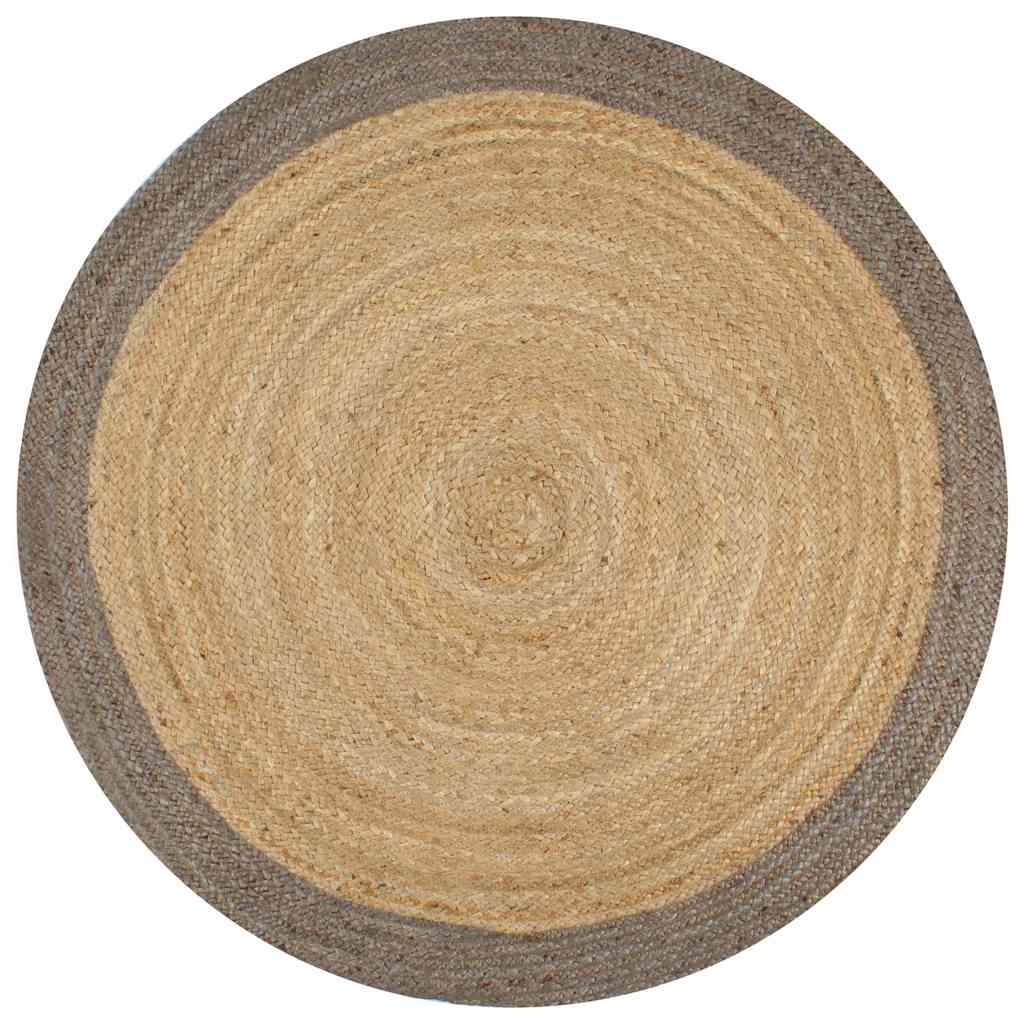 vidaXL Käsintehty pyöreä juuttimatto harmaalla reunalla 90 cm