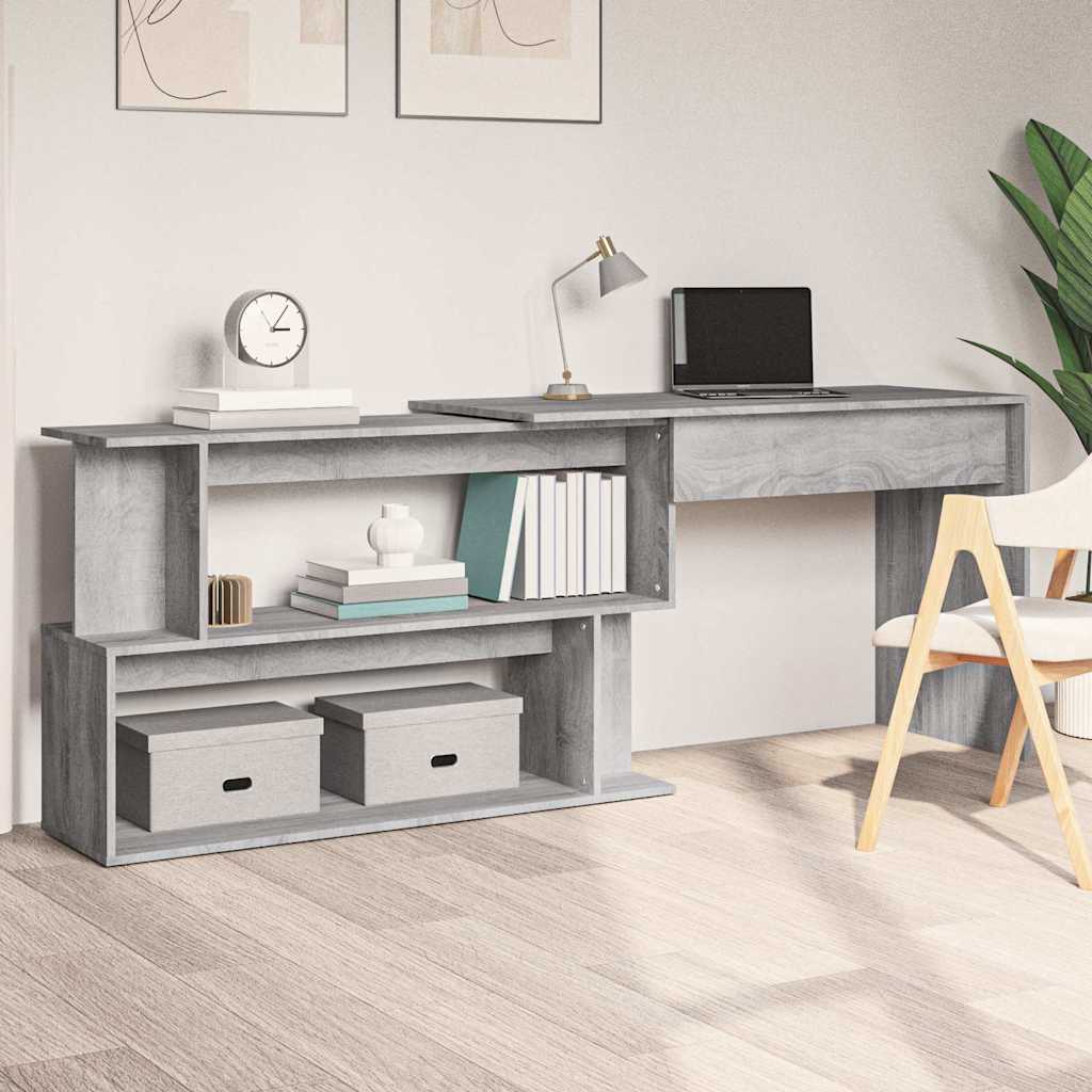 vidaXL Kulmatyöpöytä harmaa Sonoma 200x50x76 cm tekninen puu