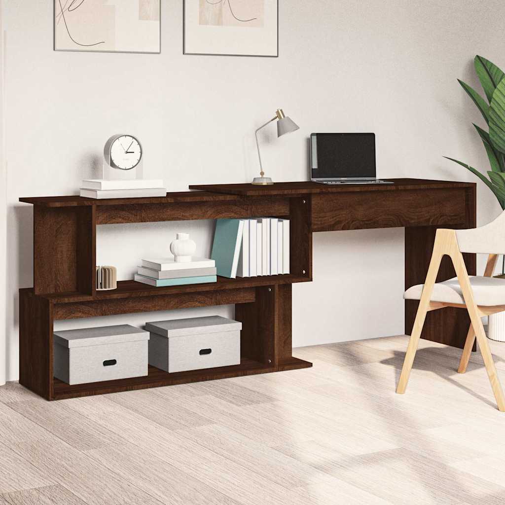 vidaXL Kulmatyöpöytä ruskea tammi 200x50x76 cm tekninen puu